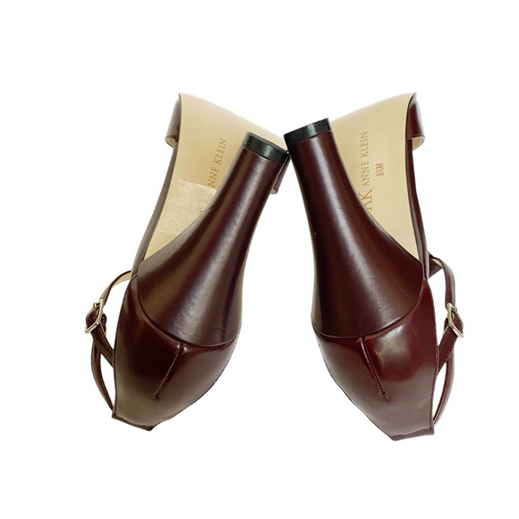 NEW Anne Klein Maroon Brown Leather T-Strap Heels Shoes Classic Size 9.5 - Picture 8 of 14